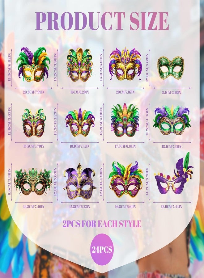 MOSIOBERDAVIAN 24 Pcs Mardi Gras Masks Bulk Paper Masquerade Masks Pack Vintage Carnival Mask for Masquerade Party Supplies for Women Man New Orleans Dress Up Photo Booth Prop Prom Decor Party Favors - Image 2